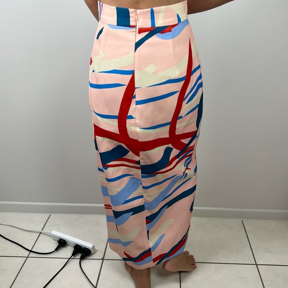C/MEO Cameo Pencil Skirt Pink Multi Geometric Slit Maxi Long High Waist Size L - Picture 4 of 14